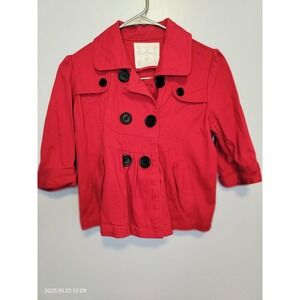 Red Camel Girls Red Cropped Jacket Button Front 3/4 Sleeve Girls Medium‎